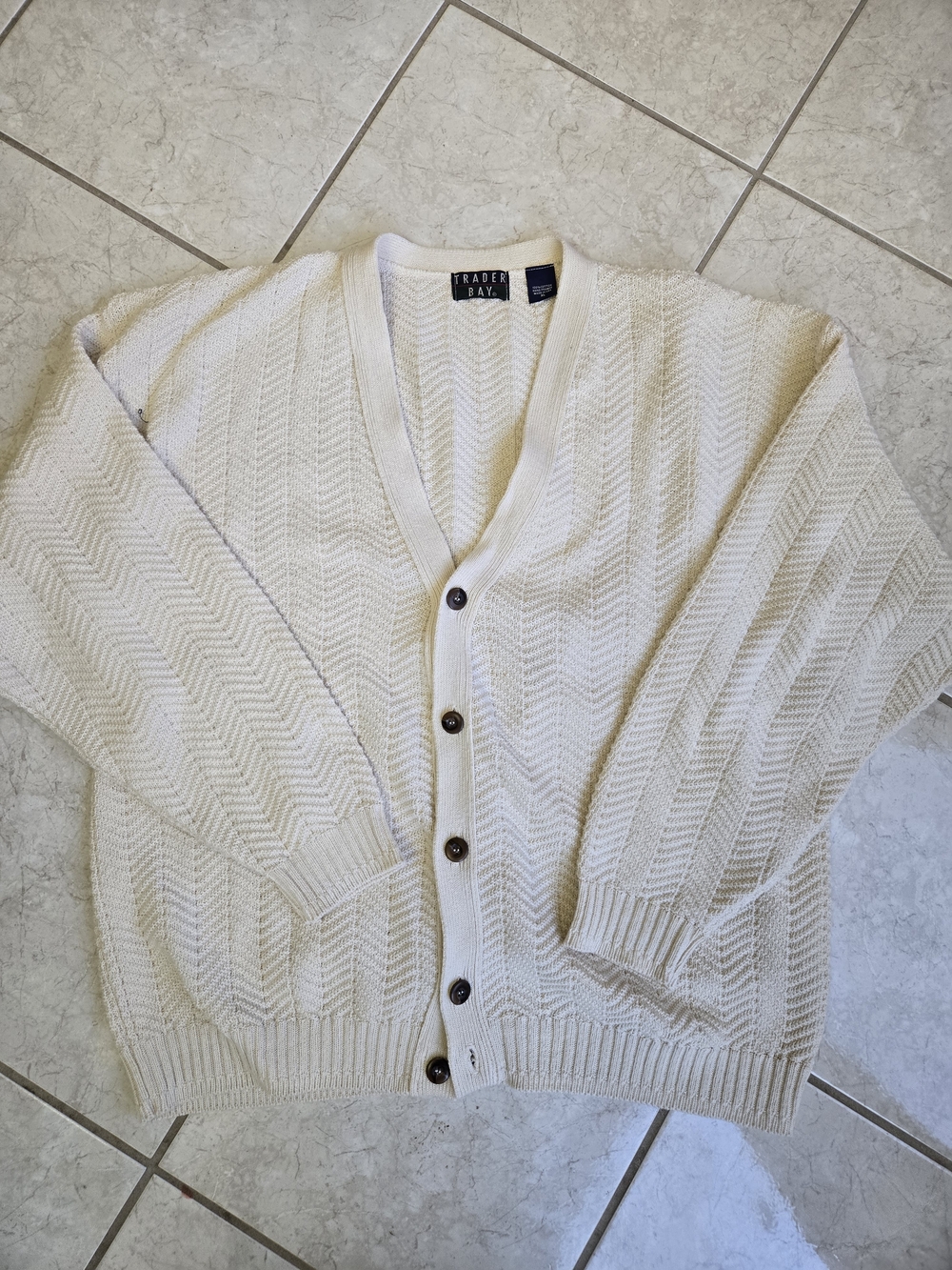 Trader Bay Men's Cream Button-Up Knit Cardigan
